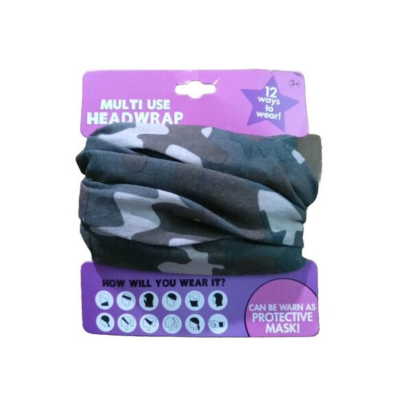 HER Accessories Multi Use Headwrap Or Protective Mask Green Camouflage Reusable - Picture 2 of 3
